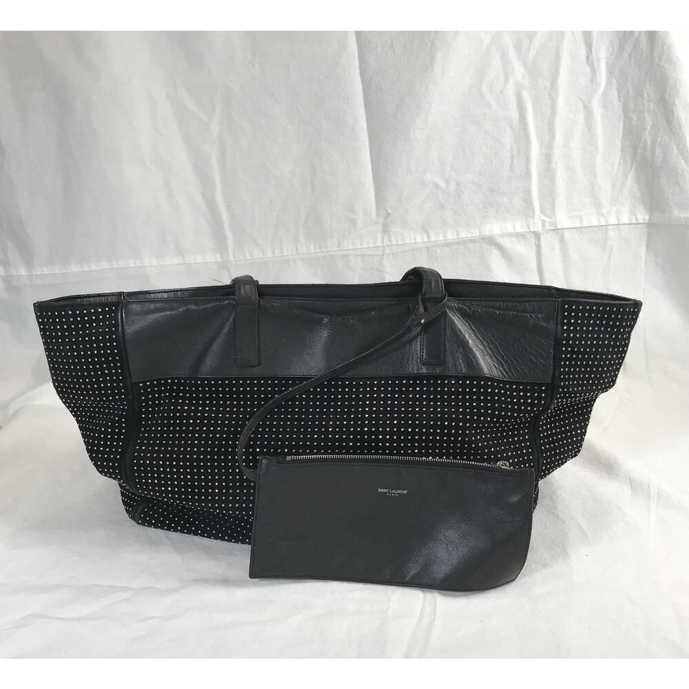 Saint Laurent Black Studded East West Reversible Tote Bag with Pouch